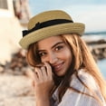 thumbnail image 7 of HONMEET Women Girls Khaki Dome Straw Hat with Bowknot Sun for Beach Travel Outdoor, 7 of 7