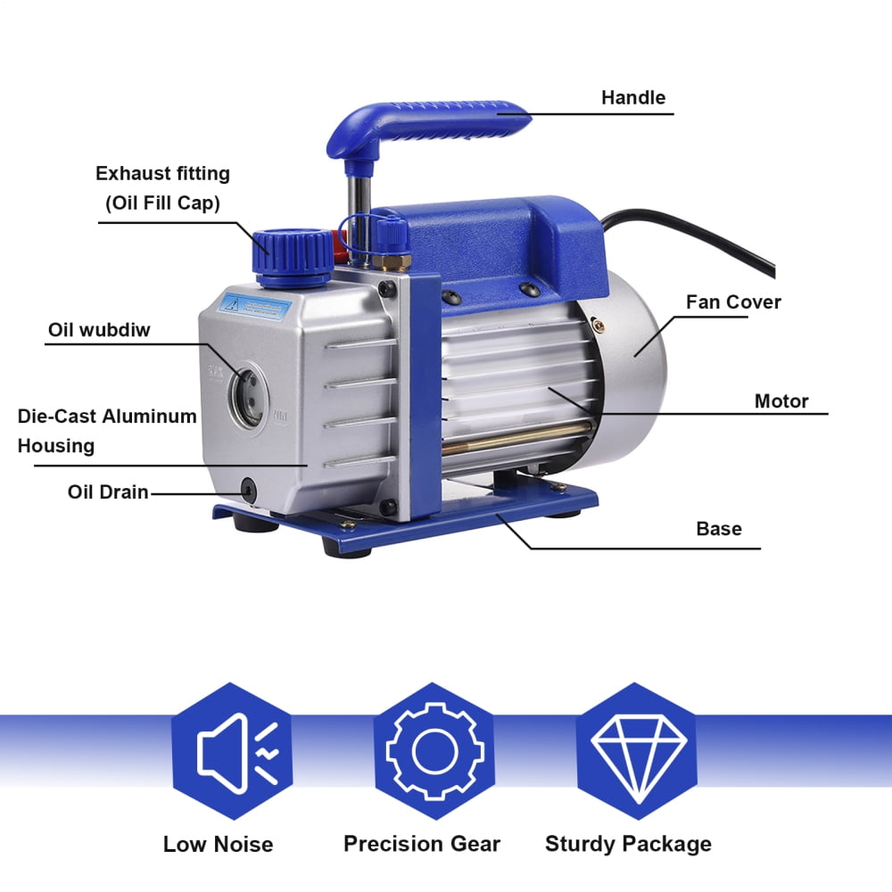 4 CFM HVAC Vacuum Pump, 110V Convenient Auto AC Vacuum Pump for R134a R12 R22 R502 R410a Refrigerant, with Low Noise, Oil Sight Glass(Blue)
