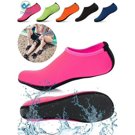 Deago Men Women Skin Water Barefoot Shoes Aqua Beach Socks Yoga Exercise Pool Swim Slip On Surf XL size Pink