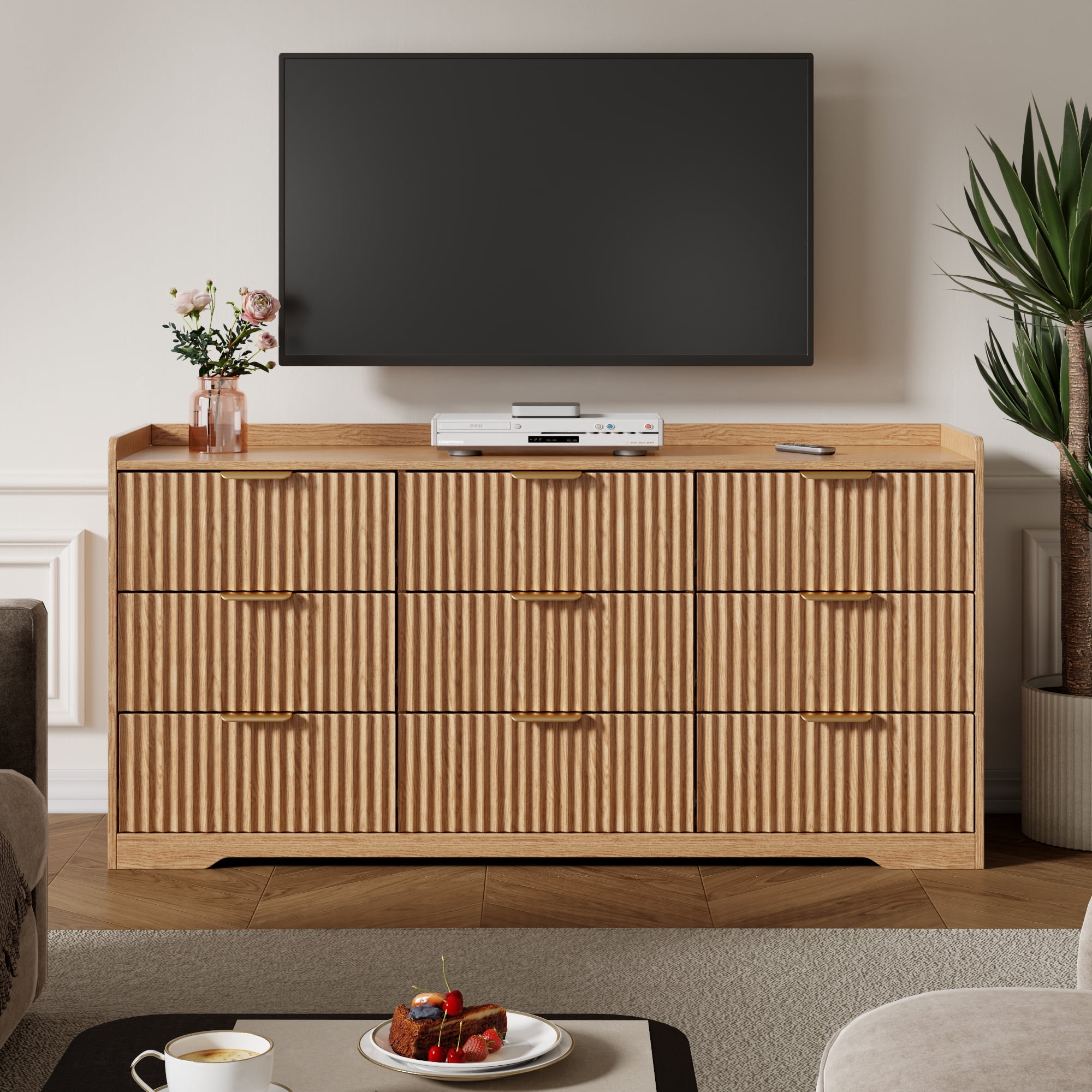 Tydimor Dressers for Bedroom 9 Drawers, Wide Chest of Drawers Storage Organizer, Wooden Cabinet with Anti-Tip Safety for Living Room, Hallway