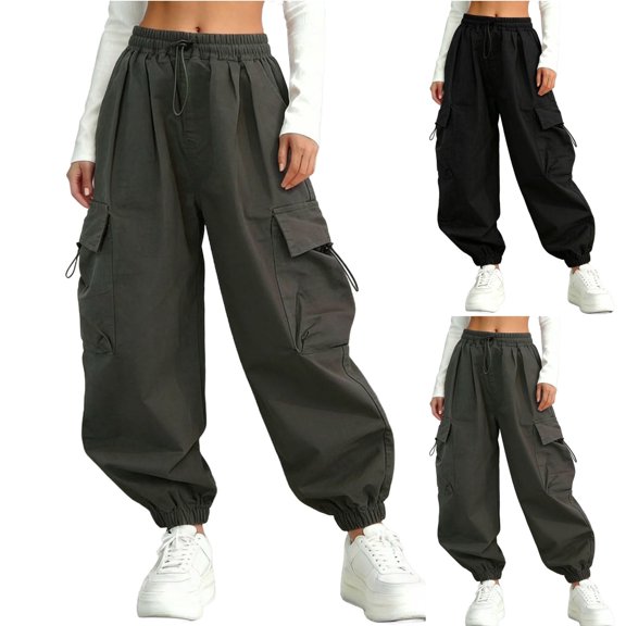 Crunowin Girls Cargo Pants, Summer Lightweight Elastic Waist Wide Leg Casual Sport Pants Size 11