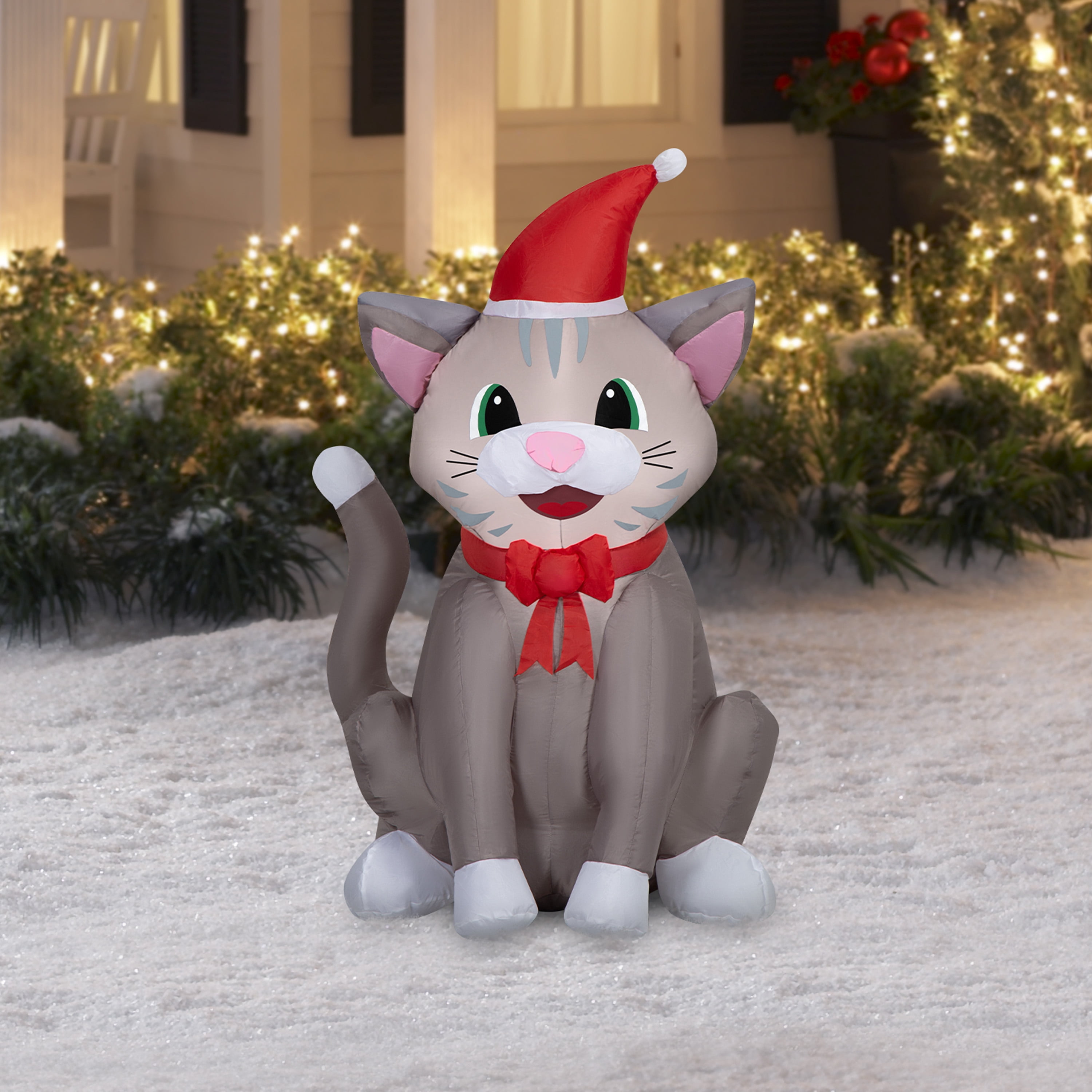 3.5 ft Tabby Cat in Santa Outfit Christmas Airblown Yard Inflatable, Multicolor, by Holiday Time