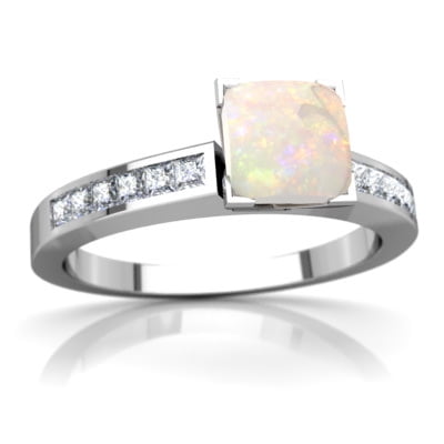 Opal Channel Set Ring in 14K White Gold by