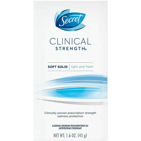 Secret Antiperspirant and Deodorant for Women, Clinical Strength Soft Solid, Light and Fresh, 1.6