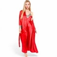 thumbnail image 2 of Lounge Women's Satin Long Robe and Lace Trim Nightgown Set- Red,Small, 2 of 7