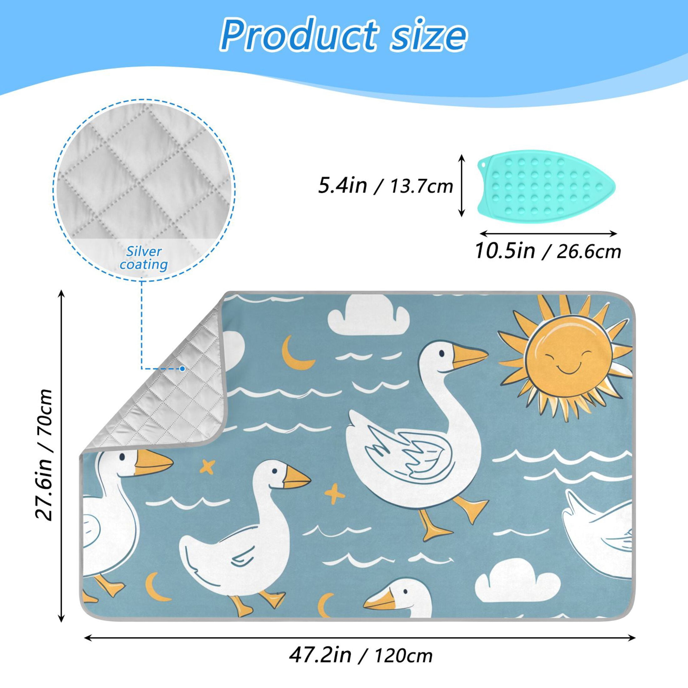 Duck Cloud Sun Wave Ironing Mat Blanket Portable Travel Ironing Pad Heat Resistant Pad 47.2" x 27.6”