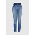 thumbnail image 3 of Women's High Waist Skinny Jeans - Gradient Blue Washed Denim with Distressed Ripped Detail, Contrast Waistband & Chain Accent, Rolled Cuff Butt-Lifting Pants for Night Out & Casual Wear, 3 of 8