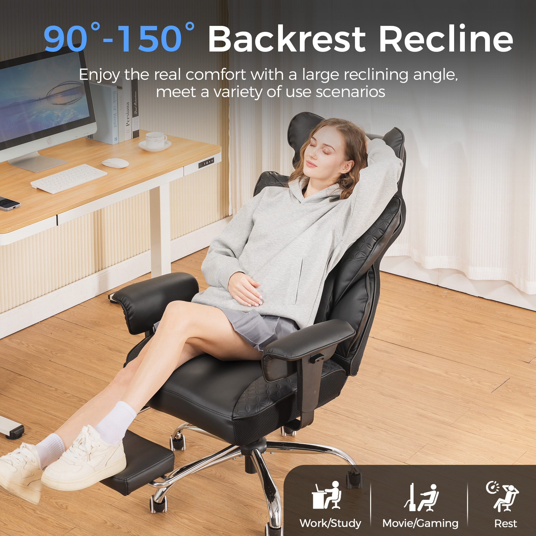 LUCKLIFE Big & Tall Office & Gaming Chair 400LBS Capacity, Wide Ergonomic Seat with Footrest, Adjustable Armrests, Black