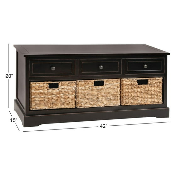 Decmode Farmhouse 20 X 42 Inch Wooden Chest With Wicker Basket Decmode Farmhouse 20 X 42 Inch Wooden Chest With Wicker Basket Drawers Black Com