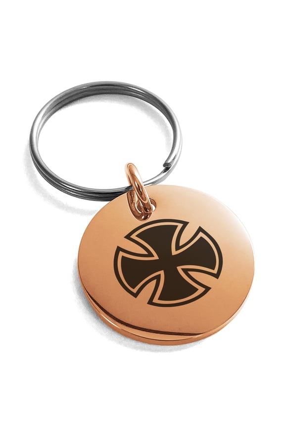 Stainless Steel Pattee Iron Cross Circlet Engraved Small Medallion Circle Charm Keychain Keyring