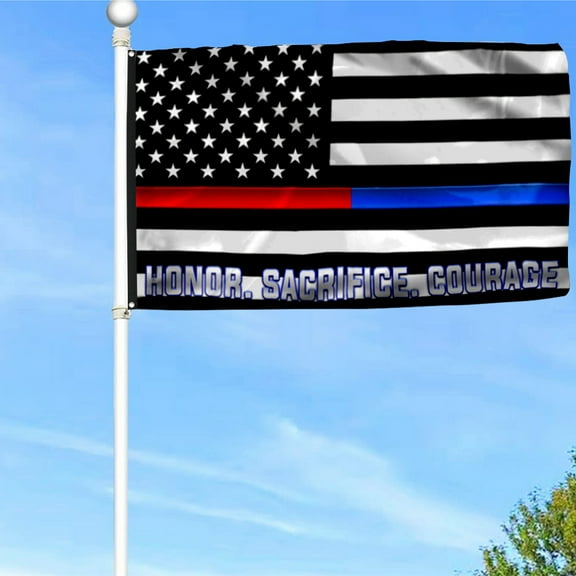 Bayyon Thin Red Blue Line Grommet Flag Firefighter Police Honor Sacrifice Courage Flag Banner with Grommets 3x5Feet Man cave Decor