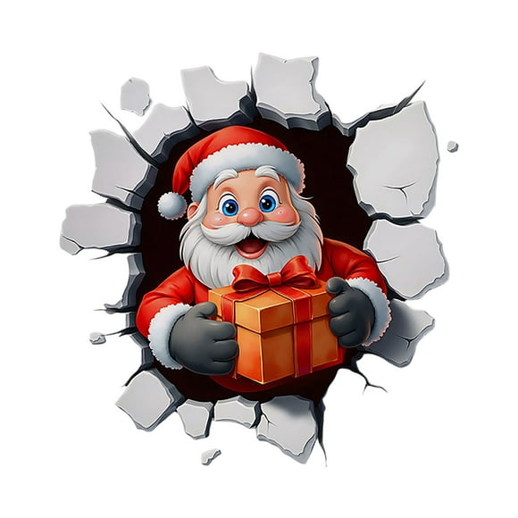 Hearth & Gear Christmas Wall Sticker Large 3D Santa Wall Decals Door Stickers Removable Winter Holiday Xmas Break Through Walls For Window Refrigerator Deco Light for Pictures down Screen Ceiling
