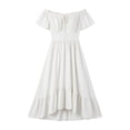 thumbnail image 6 of Busydd Off Shoulder Renaissance Dress for Women Trendy Tie Front Ruffle Midi Dress Solid Color Short Sleeve Party Medieval Halloween Costumes M, 6 of 8