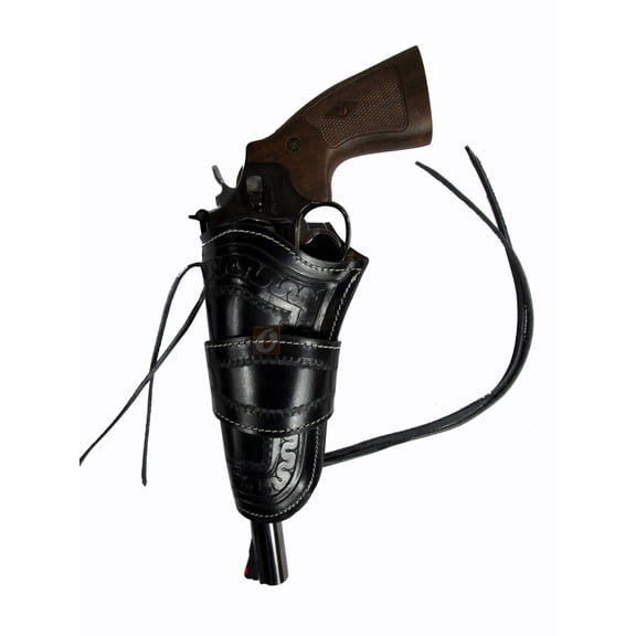 Leather Holster Long Barrel Revolver Pistol Fit Snake Tooled Black - Left Hand