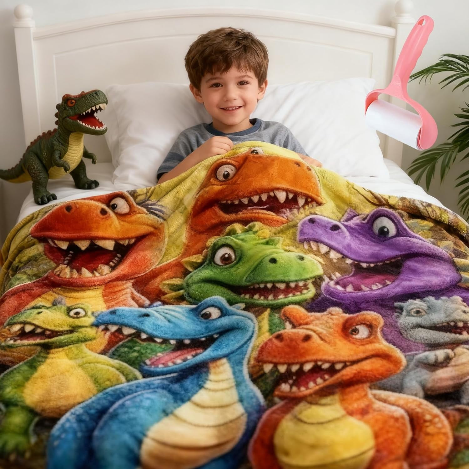 2026 New Cute Smiling Dinosaurs Hd Digital Print Flannel, 50"X60" 3D Dinosaur Blanket for Boys Girls, Cozy, Soft, Warm