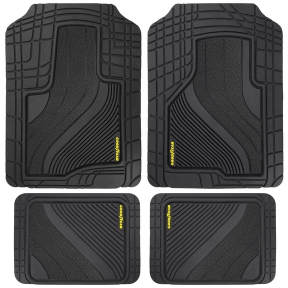 Goodyear 4-Piece Black Wave All-Weather Rubber Floor Mat Set – Heavy Duty Universal Trim-to-Fit Car, SUV & Truck Mats