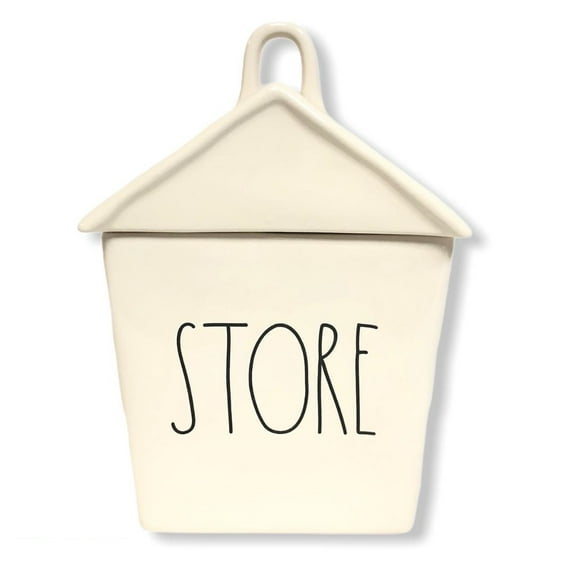 Rae Dunn Ceramic STORE LL Black Birdhouse White Cookie Jar Canister