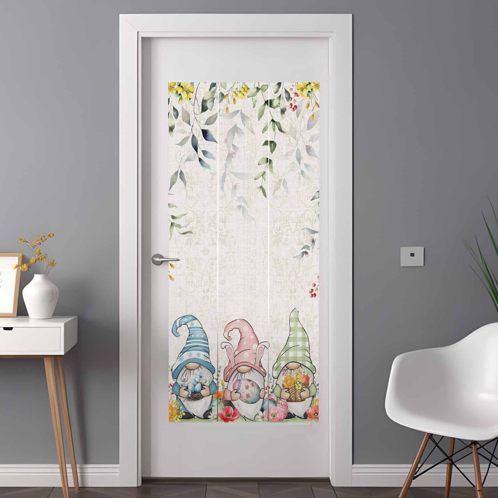 Easter Gnomes Window Privacy Film, Spring Floral Leaf Botanical Gnomes Colorful Egg Linen Texture Frosted Glass Window Clings Static Cling Heat Blocking Reusable Sticker for Bedroom 35.4x78.7 Inch