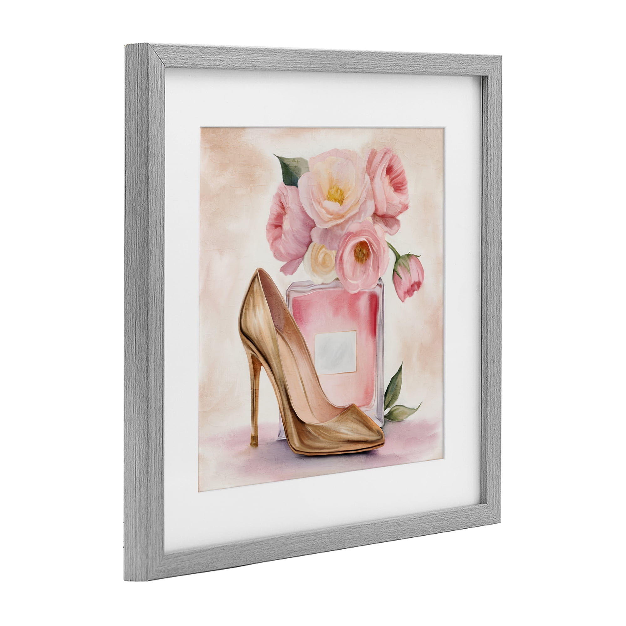 Stupell Industries Pink Beauty Heel & Flowers Gray Framed Print Under Glass, design by Kim Allen