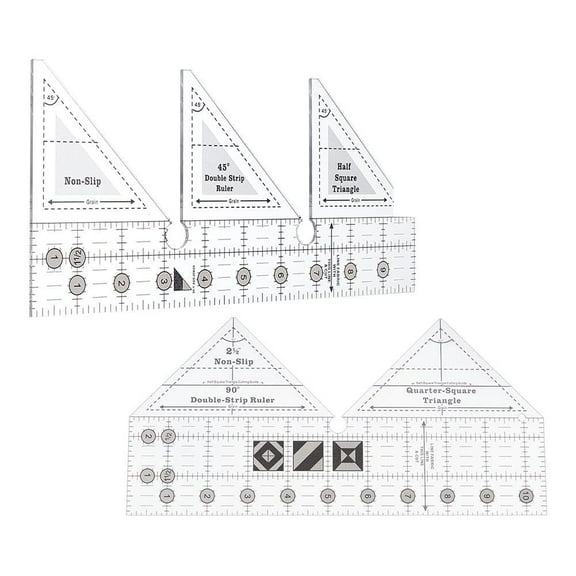 2 Pcs Double Strip Quilting Rulers Acrylic 45/90 Degree Quilt Triangle Patchwork Creative Ruler Grids Sewing Cutting Guide Template DIY Tools for Sewing Quilting DIY Craft Clear