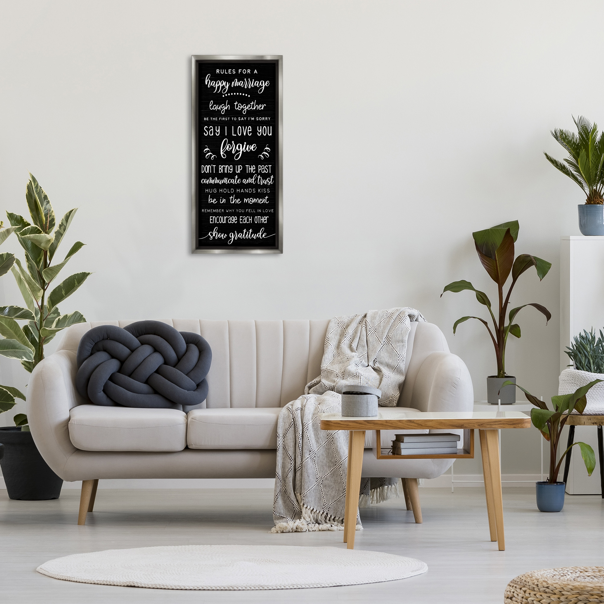 Stupell Industries Rules for Happy Marriage Typography Painting Gray Floater Framed Canvas Art Print Wall Art, 15 x 31