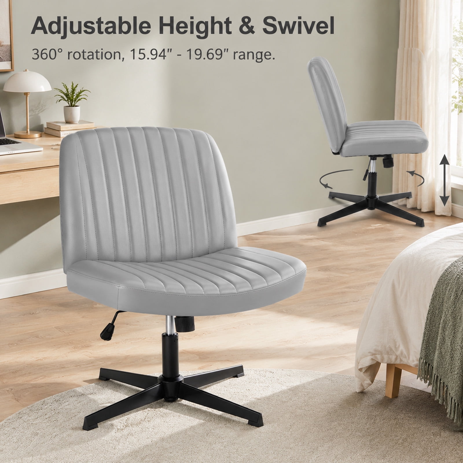 Alvantor Criss Cross Office Chair, No Wheels Armless Swivel, Wide Seat Criss Cross Chair for Home Office & Reading Room