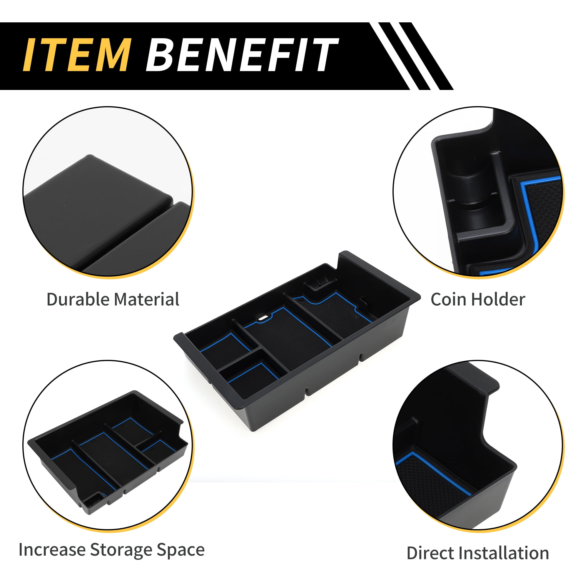 Unique Bargains Full Center Console Organizer Tray for Chevy Silverado for GMC Sierra 2500 3500 HD Yukon 15-19 Armrest Storage Box Insert Tray Full Console w/Bucket Seats ONLY Plastic Black Blue