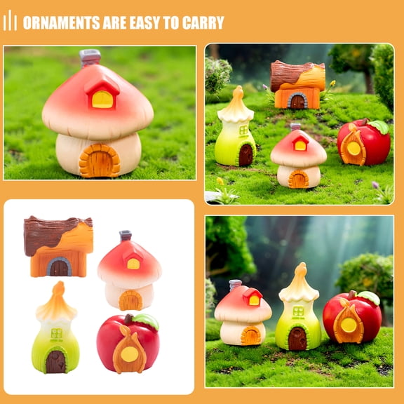 CIMAXIC 4-Pack Resin Fairy House Miniature Figurines for Bookshelf Decor, Tiny House Accessories for Home and Garden