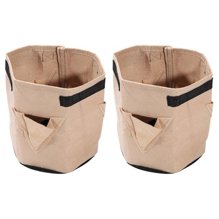 Uxcell 5 Gallon Felt Fabric Round Strawberry Grow Bags with 3 Side Pockets Brown 2Pack