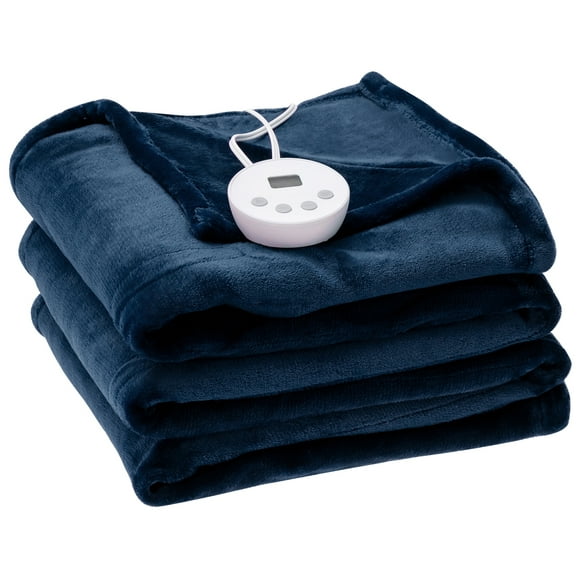 Gymax 62''x84'' Heated Blanket Twin Size Electric Heated Throw Blanket w/ Timer Blue