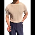 thumbnail image 3 of Camiseta Informal de Punto Acanalado de Corta con Cuello Redondo y Bajo Fino para Hombre, Color Liso Albaricoque M, 3 of 10