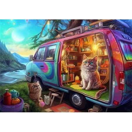 Jigsaw Puzzles 100 Pieces For Adults Pink Station Wagon Camping Car Cat Formation Wooden Educational Games For Family Friend Home Decoration Funny Wall Art Gift
