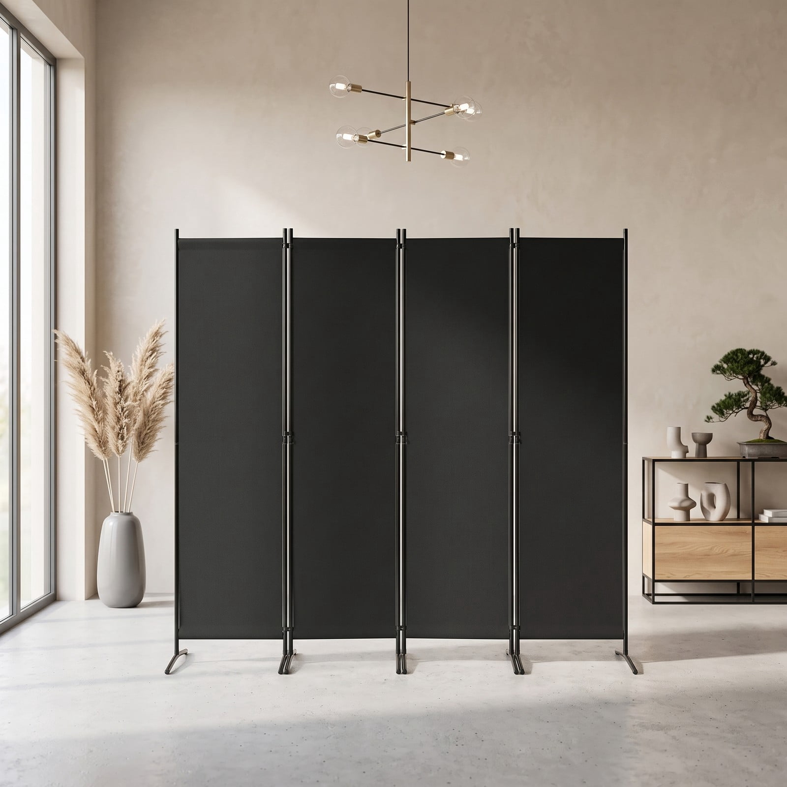 ALPULON 3-Panel Room Divider Folding Privacy Screen, 6 FT Freestanding Partition Panel Screen with Durable Hinges and Steel Base for Office, Bedroom, Home Decor, Black