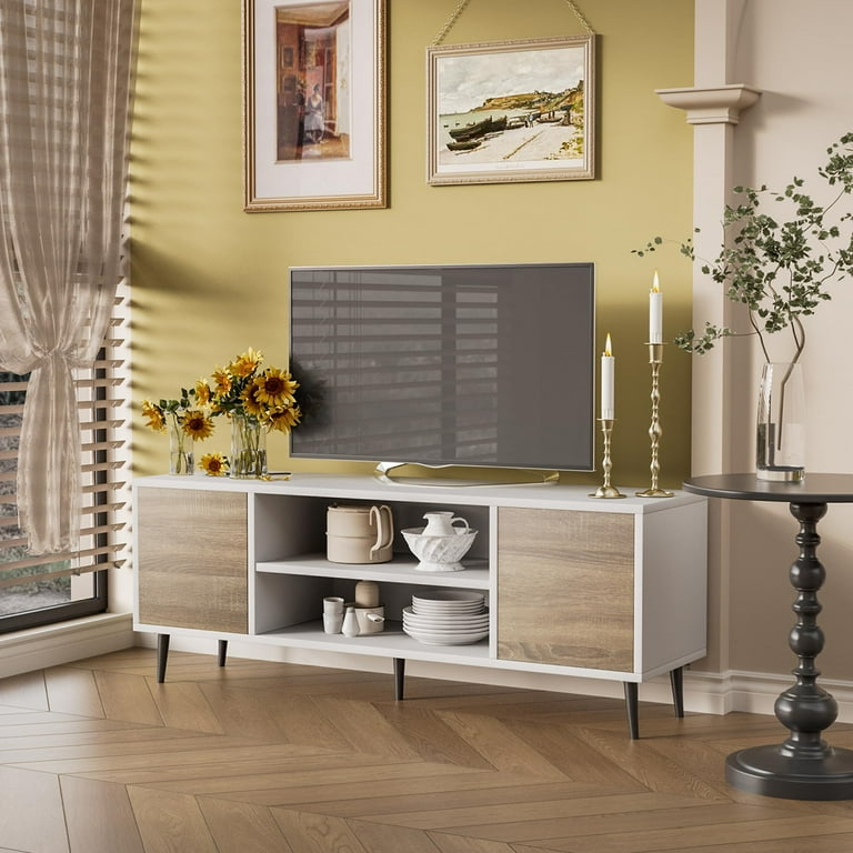 Homall 65 Inch Modern TV Stand,White&Walnut Wood Entertainment