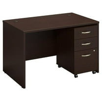 Pemberly Row 48"W Desk with 3-Drawer Mobile Pedestal in Mocha Cherry
