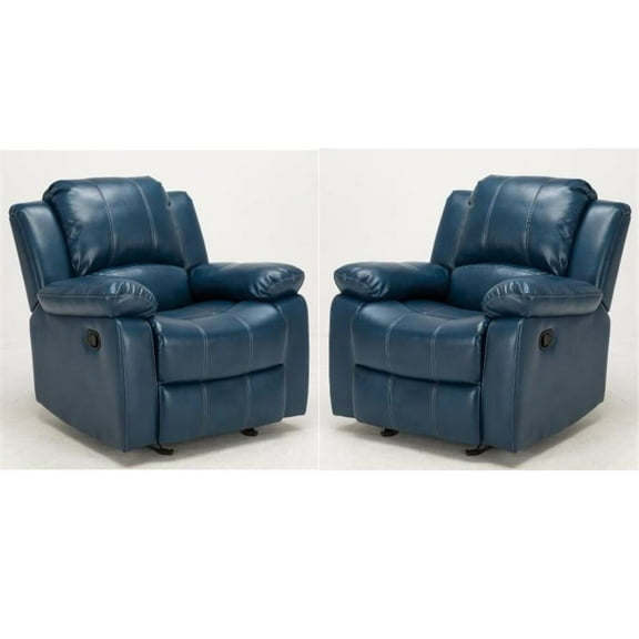 Home Square 2 Piece Faux Leather Recliner Set in Navy Blue