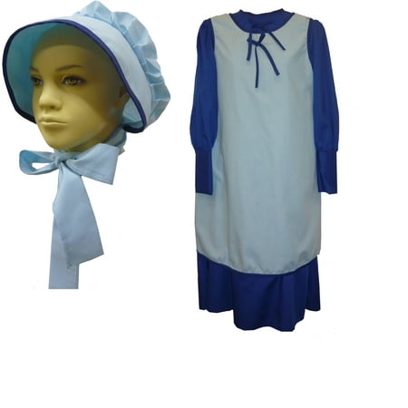Schoolgirl Colonial Blue Girls Costume (Includes Dress, Apron & Hat) DC1228 -
