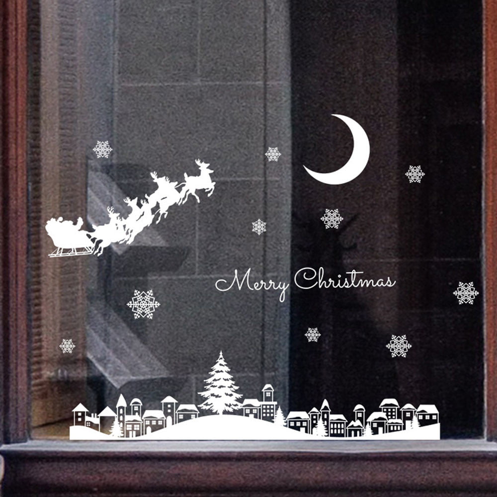 Christmas Restaurant Mall Decoration Snow Glass Window Removable Wall Sticker 