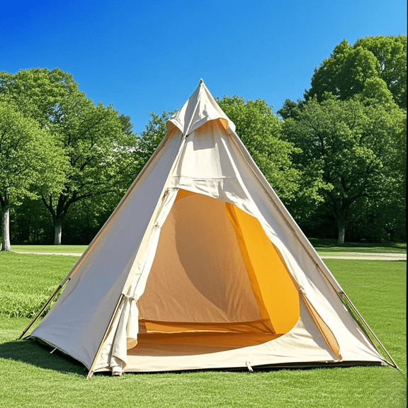Outdoor Indian Pyramid Tent 3-4 Person Camping Tent with 300D Oxford Fabric Waterproof Luxury Glamping Tent for Family Camping & Outdoor Trips