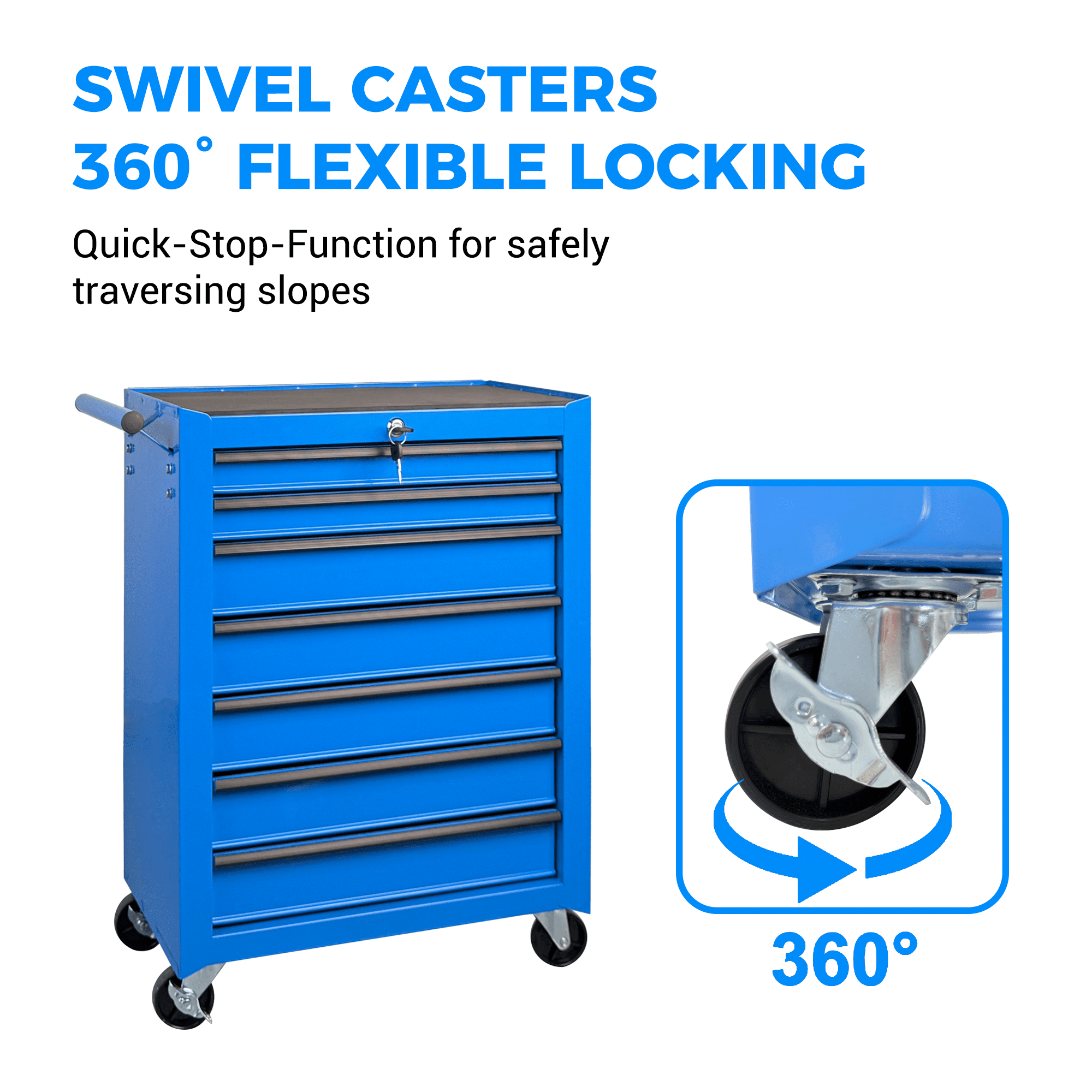 Rolling 20-Inch Metal Tool Chest with 7 Drawers and Ball Bearing Slides, Steel Tool Cabinet for Garage and Workshop, Blue
