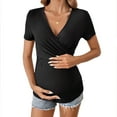 thumbnail image 3 of Fnooota Maternity Cotton T-Shirts, V Neck Casual Short Sleeve Slim Fit Summer Tops Black Size M, 3 of 6