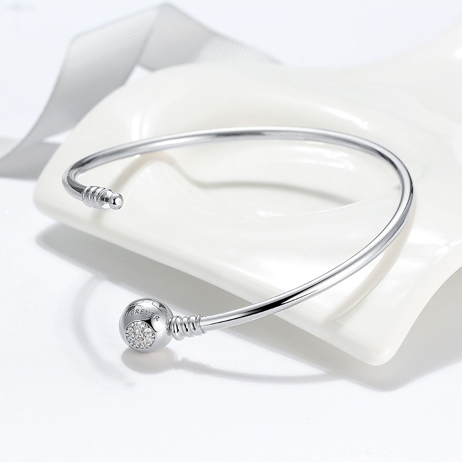 Snake Chain Charm Bracelet Sterling Silver Cz Love Clasp Ginger Lyne Collection