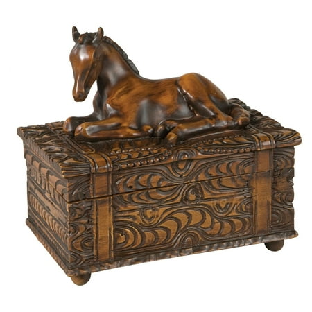 Carved Resting Foal on Box - 6W x 5.5H in.