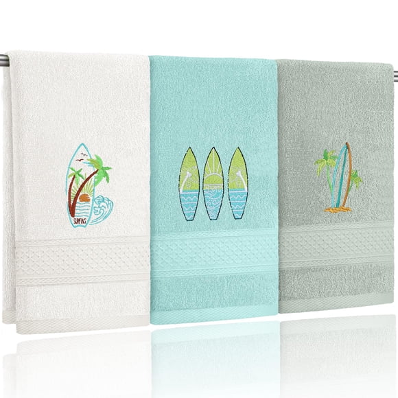 Towel Hahafelt - Juego de 3 tablas de surf de algodón (35 x 75 cm), color verde
