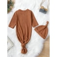 thumbnail image 4 of xiaxaixu Baby’s Fashion Solid Color Waffle Button Swaddle and Hat Set, 4 of 9