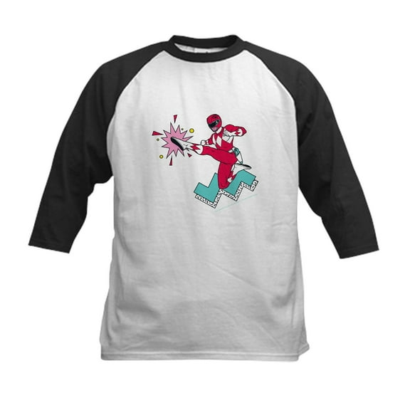 CafePress - Power Rangers Red Ranger Kic Kids Baseball T Shirt - Kids Cotton Baseball Jersey, 3/4 Sleeve Shirt