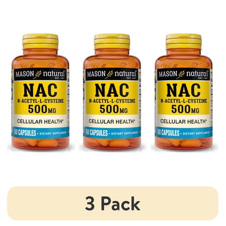 (3 pack) Mason Natural NAC N-Acetyl L-Cysteine 500 mg Capsules, 60 Capsules, Glutathione Antioxidant for Respiratory & Immune Support