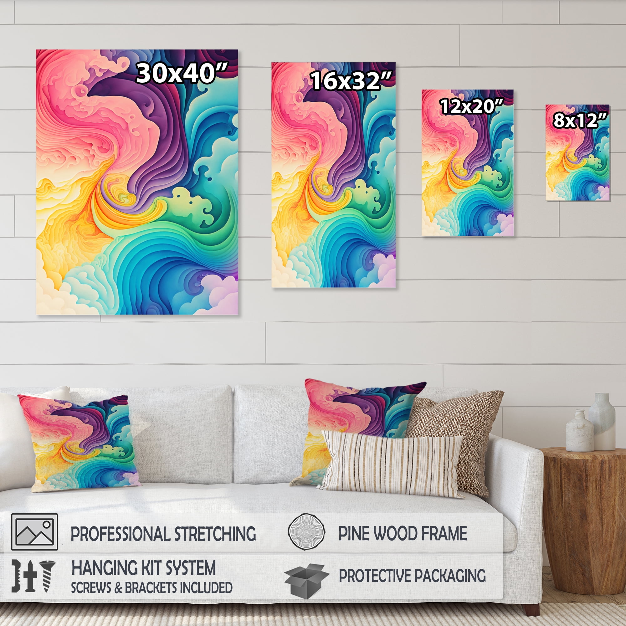 Designart Multicolor Swirly Clouds IV Canvas Wall Art