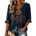 thumbnail image 4 of Oversized Sweatshirt for Women V Neck 3/4 Sleeve Vintage Broom Witch Graphic Pullover Loose Fit Casual Fall Halloween Festival Wear Blue XL, 4 of 5