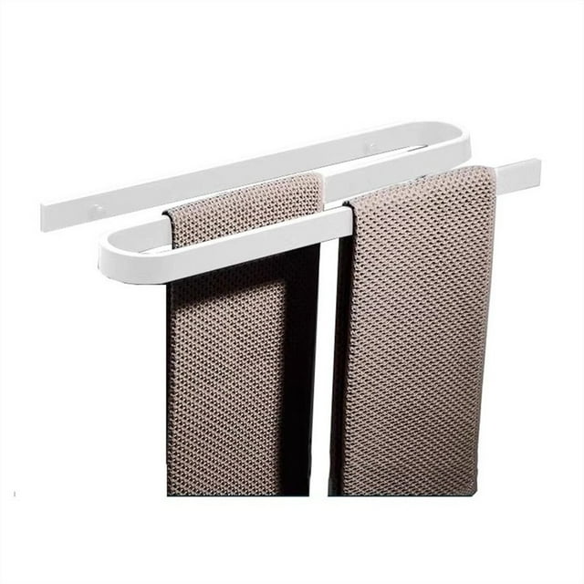 Toallero de baño doble de aluminio Space, soporte de toalla de pared sin perforaciones